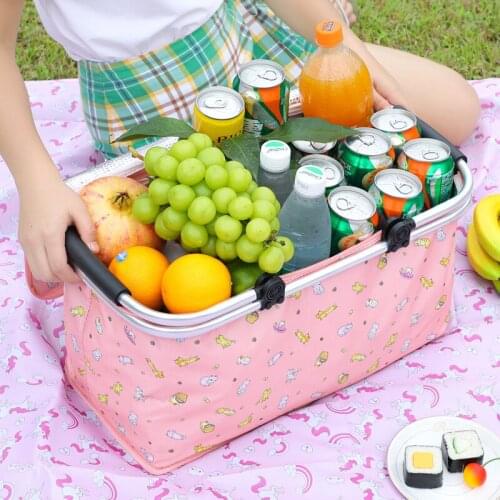 Foldable Thermal Picnic Basket Large Capacity Food Cooler Boxs Portable Outdoor Camping Fruit Snack Drink Keep Fresh Container