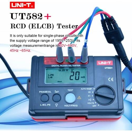 UNI-T UT582+ Digital RCD (ELCB) Tester Leakage Protection Switch Tester AUTO RAMP Tester Voltage And Frequency Tester