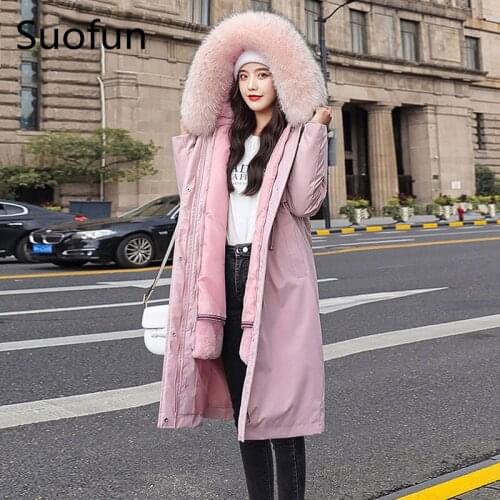 Suofun X-Long Loose Thick 2021 New Fashion Womens Winter Warm Jackets Adjustable Waist Liner Cotton Outerwear Parka Coats