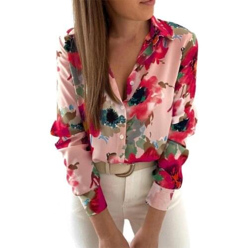 Women Shirt Floral Print Single-breasted Autumn Lapel Long Sleeve All Match Floral Print Single-breasted Shirt Women Streetwear