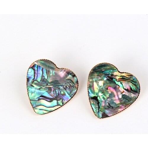 Heart Shape Exquist Abalone Shell Stud Earrings Rattan Weave Leopard Leather Stud Earrings For Women Fashion Jewelry