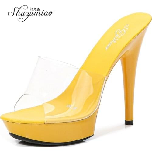 Shuzumiao Candy Colors Big Size Wedding Shoes Woman Platform Sandals Summer PVC Slides Waterproof 13cm Nightclub Sexy High-heels