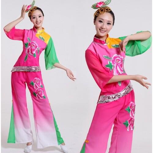 Chinese Yangko Dance Costume Chinese Oriental Dance Costumes Fan Dance Wear Women Waist Drum Dance Clothing with Headwear 89