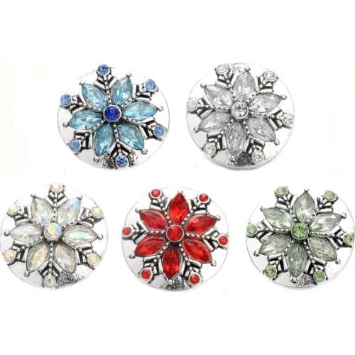 10pcs/lot New Metal Snap Jewelry Crystal Snowflakes Flower Snap Buttons for 18mm Metal Snap Button Bracelet Christmas Gift
