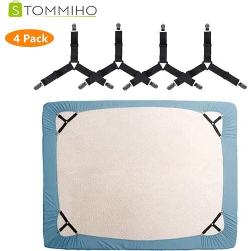 4 Pack Bed Sheet Holder Straps Fastener Fixing Belt Grippers Buckle Adjustable Triangle Elastic Mattress Corner Clips