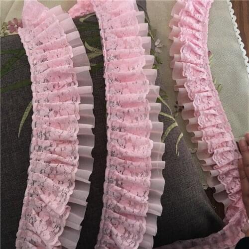 5Yard/Lot 7CM High Quality Pink chiffon skirt wedding dress lace trim doll fold cuff lace fabric curtains accessories SM285