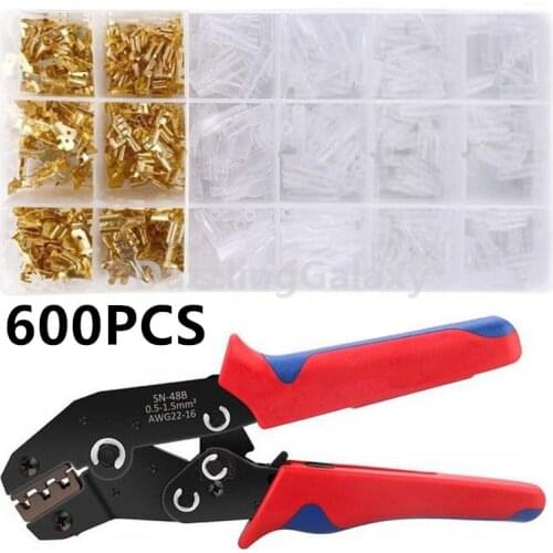 600PCS SN48B Insulated Male Female Wire Connector Crimping Tool 2.8/4.8/6.3mm Electrical Wire Crimp Terminals Spade Connectors