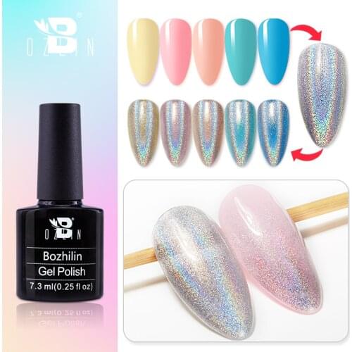 7.3ML Color Gel Soak Off UV Holographic Gel Nail Polish Top Base Coat Glitter Gel Nail Art Tools Kit Fast Drying Lacquer Shiny