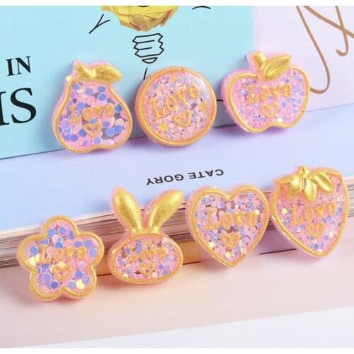 AB Colors Glitter Resin Cabochons Ornament Accessories 20pcs Cute Fruit Rabbit Heart Strawberry Flower Apple Pearl Beading patch