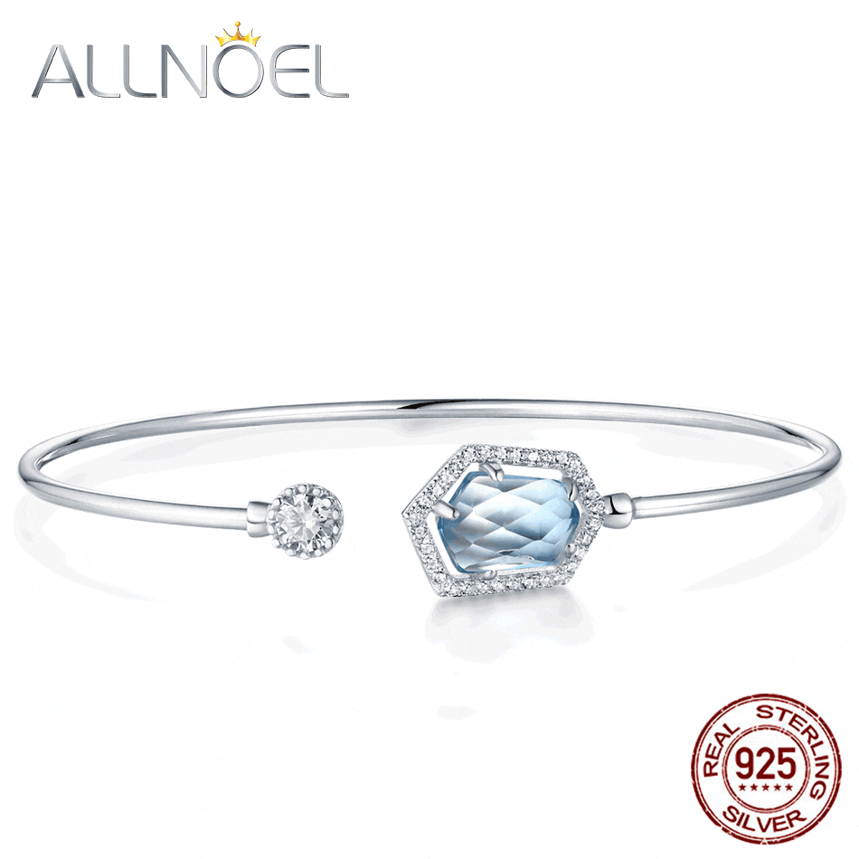 ALLNOEL Natural Rose Quartz Blue Topaz Gemstone Bracelet for Women 100% Sterling Silver 925 Gold Fine Jewelry Wedding Gift