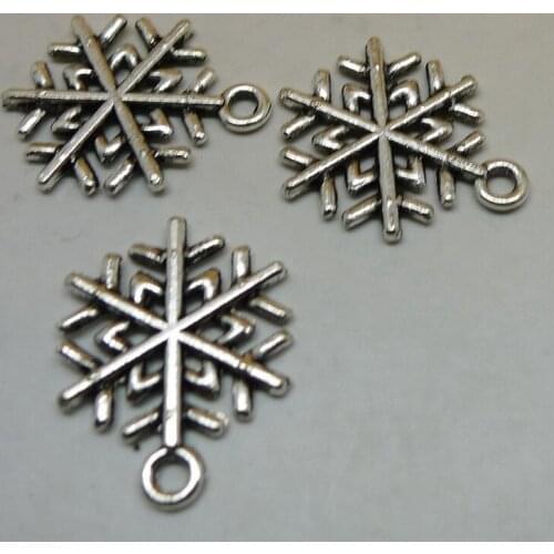 ALY 100Pcs/lot Vintage Silver Beautiful Snowflake Charms Winter Style 21x18mm Geometric Jewelry Findings