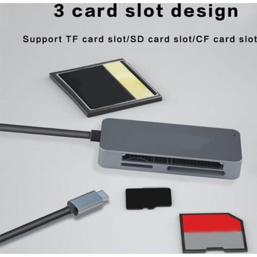 53CC Aluminum 3-Slot Card Reader 3 in 1 USB 3.0/Type-C to CF TF SD Multi-Card Reader Adapter for Linux PC Laptop Phone Tablet
