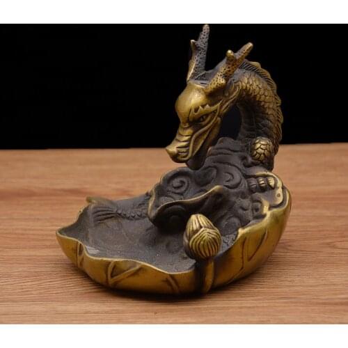 Antique copper Chinese dragon backflow incense burner Feng Shui collection gifts incense holder Living Room home decor