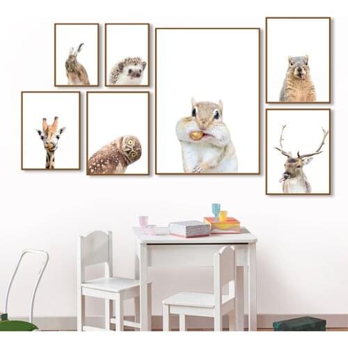 Squirrel Owl Giraffe Hedgehog Rabbit Hamster Wall Art Canvas Painting Nordic Posters And Prints Wall Pictures Kids Room Decor