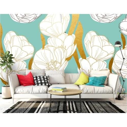 White Flower Mural Photo Wallpaper Blue Background Contact Paper for TV Background 3d Wall Murals Wall Papers Luxury Home Decor