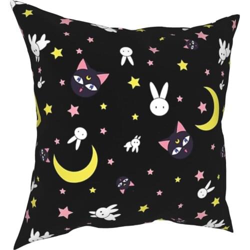 Moon Pattern Pillow Case Home Decor Japanese Anime Cushion Cover Throw Pillow for Home Polyester Double-sided Printing