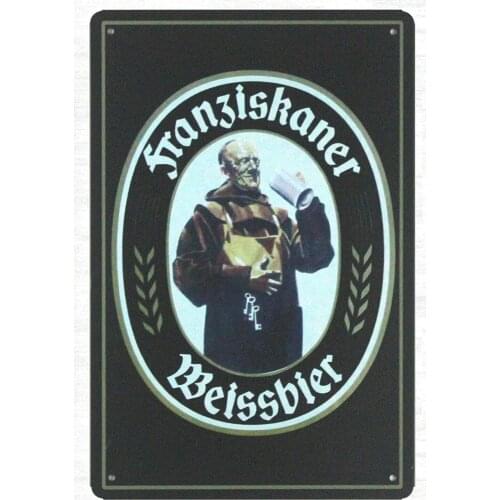 DYTrade Tin Metal Sign 16 x 12 - Metal Signs Franziskaner Weissbier Germany Beer Franciscan Monk