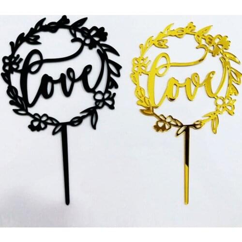 Garland Love Acrylic Cake Topper Gold Wedding Acrylic Cupake Topper For Valentines Day Wedding Party Cake Decorations Supplies