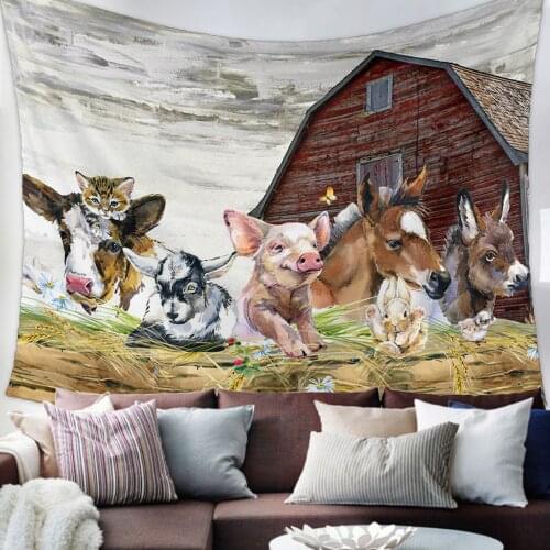 Farm Barn Cow Pig Tapestry Wall Hanging Living Room Decor Wall Hanging Tapestry Yoga Mat Home Decor Art