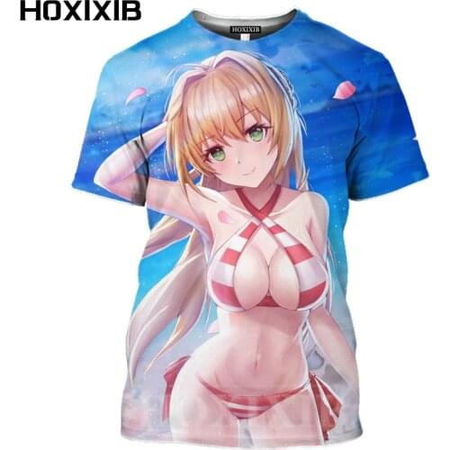 HOXIXIB 3D Manga Nudity Beauty Cartoons Anime Girl T Shirt Men Women Big Chest Bikini Sandy Beach Football Model Hentai T-shirts
