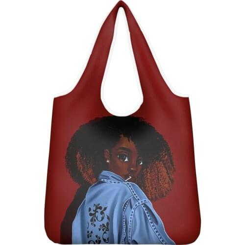 HYCOOL Women Large Capacity Tote Bag Cartoon Afro Girl Print Foldable Shopping Bag Wholesale Bags Reusable Folding Shopping Bag