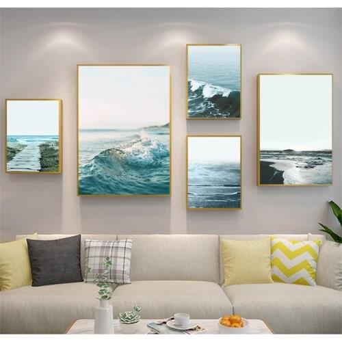 Canvas Painting Scandinavian Home Room Decor Nordic Decoration Sea Beach Ocean Waves Poster and Print Wall Art Picture