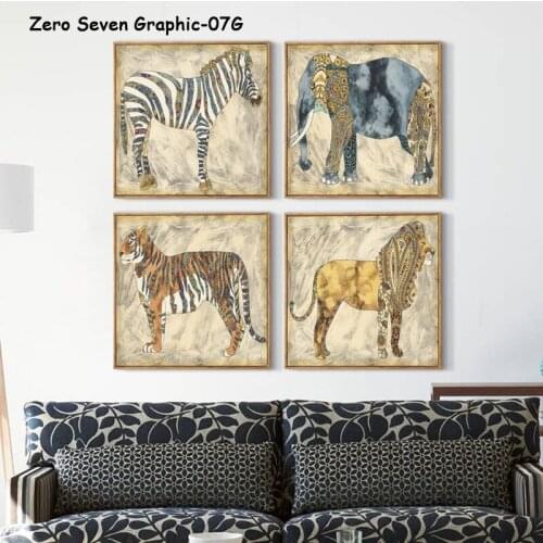 07G Retro National Tiger Lion Elephant Zebra Canvas Art Painting Print Poster Photo Wall Living Room Home Decorative Mural