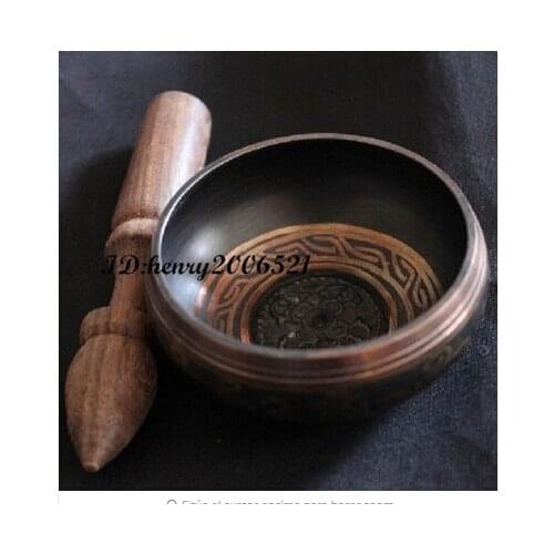 Coleccionables bastante Superb tibetano anillo cuenco antiguo del real de plata tibetana China wholesale factory BRASS Arts