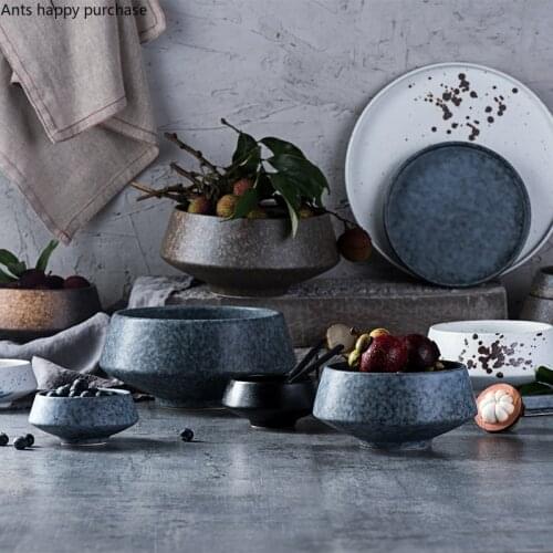 Creative Retro Round Ceramic Bowl Snack Salad Dessert Bowl Household Tableware Set Soup Noodle Cooking Dishes Kitchen Utensils