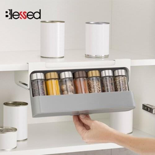 Kitchen Spice Organizer box Self-adhesive Wall-mounted Under-Shelf Spice Organizer Spice Bottle Storage Rack home Storage tools