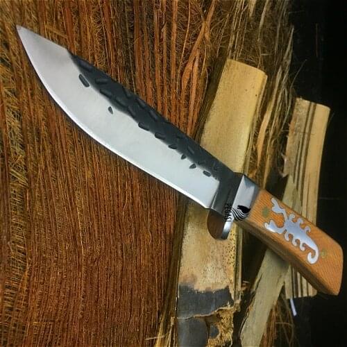 Bamboo handle scorpion small straight knife outdoor camping rescue knife 440C manual forging multi - function straight knife