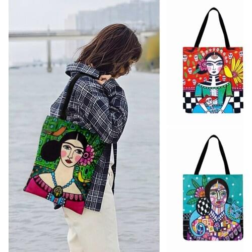 Fashion Shopping Bag South American Native Girl Painting Print Tote Bag Women Casual Tote Ladies Shoulder Bag Outdoor Beach Bag