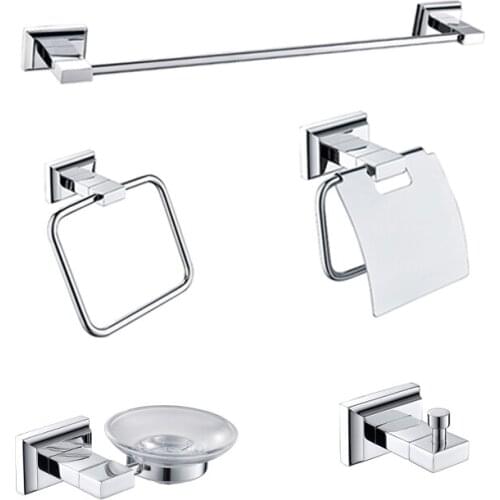 Bathroom Hardware Set 5 pcs Chrome Polish Bathrobe Hook Towel Rail Bar Rack Bar Shelf Tissue Paper Holder Bathroom Accessories