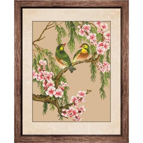Lovesickness Birds cross stitch sets aida fabric 18ct 14ct 11ct flaxen linen cotton thread embroidery kits DIY Folk Crafts
