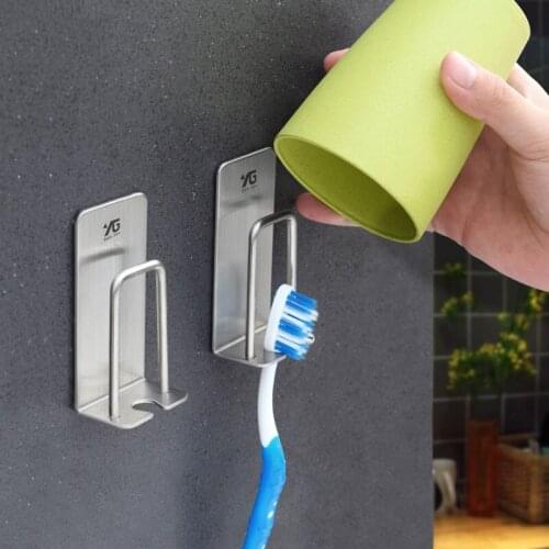 304 Stainless Steel Suction Wall Toothbrush Holder Adhesive Mouthwash Cup Hanging Rack Non-perforated Bathroom Shelf Cup Holder