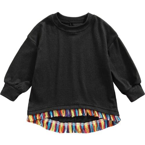 2-7Years Toddler Baby Girl Autumn Sweatshirts Long Sleeve Round Neck Pullover Rainbow Tassel Clothing (Black)