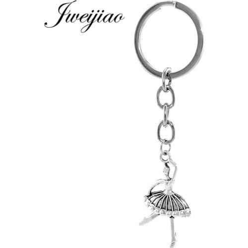 JWEIJIAO Zinc Alloy Ballet dancer Pendant Keychains ballerina 35*20mm Metal Charm Bag Key Ring Holder Jewelry SKU31