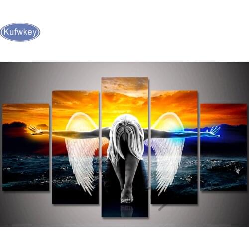 Full Square Drill 5D DIY Diamond Painting,"angels wings"wall sticker 3D Embroidery Cross Stitch Mosaic home Decor Gifts 5pcs