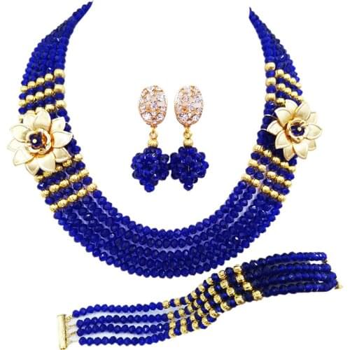 Wonderful royal blue nigerian beads african wedding necklace jewelry set