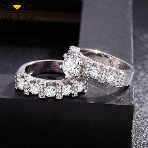Luxury Female White Cubic Zirconia Wedding Ring Set Fashion S925 Silver Jewelry Promise Engagement Rings For Women