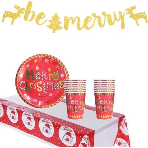 Merry Christmas Paper Plate Cup Happy Birthday Party Party Decoration For Kids Christmas Home Decoration Supplies Fw45