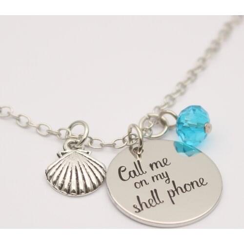Hand Stamped Jewelry "Call me on my shell"necklace &keychain charm, summer Inspirational Jewelry Expandable Bracelet DIY charm