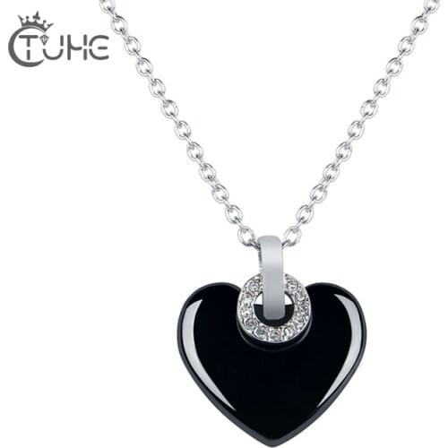 Heart to Heart Black White Pendant Necklace Jewelry One Crystal Circle Made with Healthy Ceramic Necklace Jewelry Wholesale