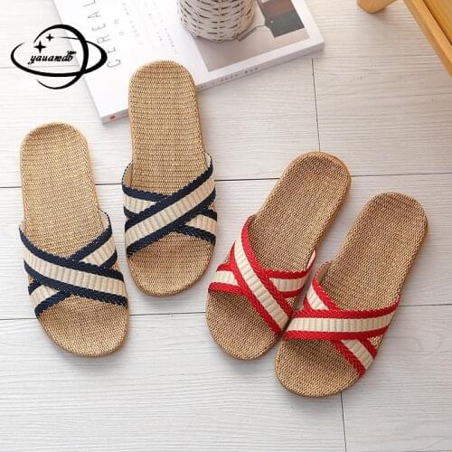 35-45 Mens Womens Slippers Male Summer Flip Flops Flat Heel Indoor Hemp Mixed Colors Couple Comfortable Man Shoes H10
