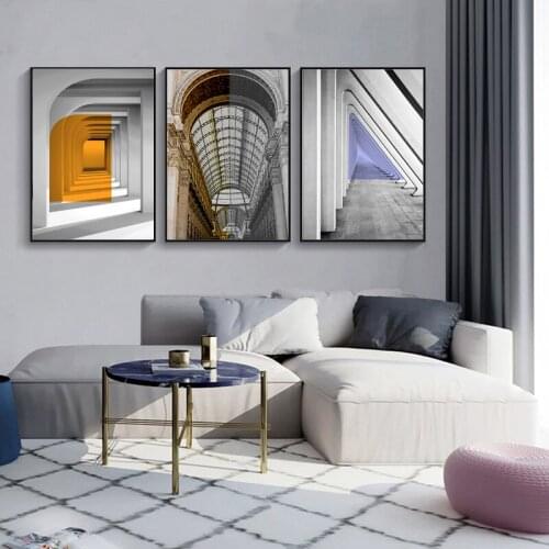 Modern Architectural Space Visual Extension Decorative Painting Morandi Color Sofa Background Wall Art Printing Canvas Painting