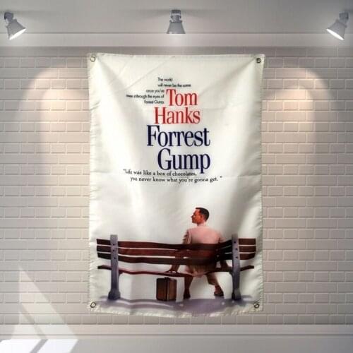 "Forrest Gump is biography" Classic Movies Cloth Flag Banners & Accessories Bar Billiards Hall Studio Theme Wall Hanging Decor