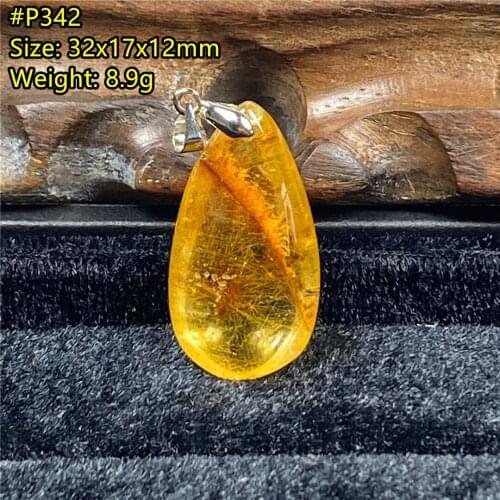 Top Natural Gold Rutilated Pendant Jewelry 32x17x12mm For Woman Man Wealth Luck Gift Beads Gemstone Silver Crystal Stone AAAAA