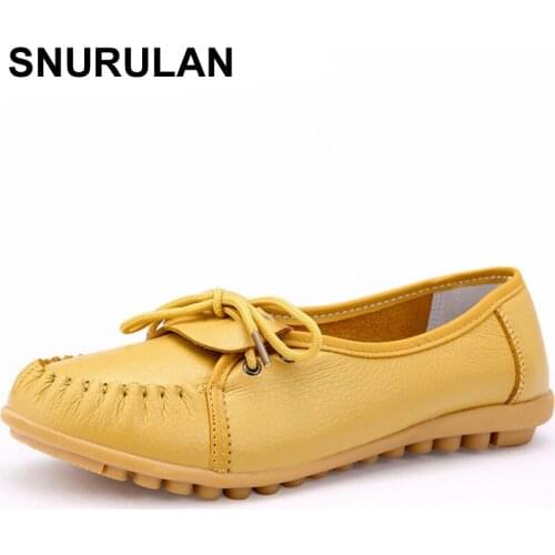 SNURULAN 2017 Genuine Leather Womens Casual Shoes Lace-Up Woman Flats Shoe Soft Female Driving Shoes Low Heel Solid Mother Loaf