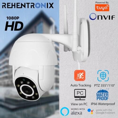 Onvif 1080P Tuya Outdoor WiFi Dome IP Camera Smart Wireless Securtiy Camera Color Night Vision Alexa Google Home WiFi PTZ Camera