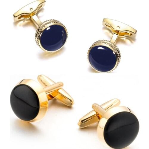 10pairs/lot Black/Blue Enamel Cufflinks Copper Gold Plating Cuff Links Business Style Mens Jewelry Accessory Wholesale